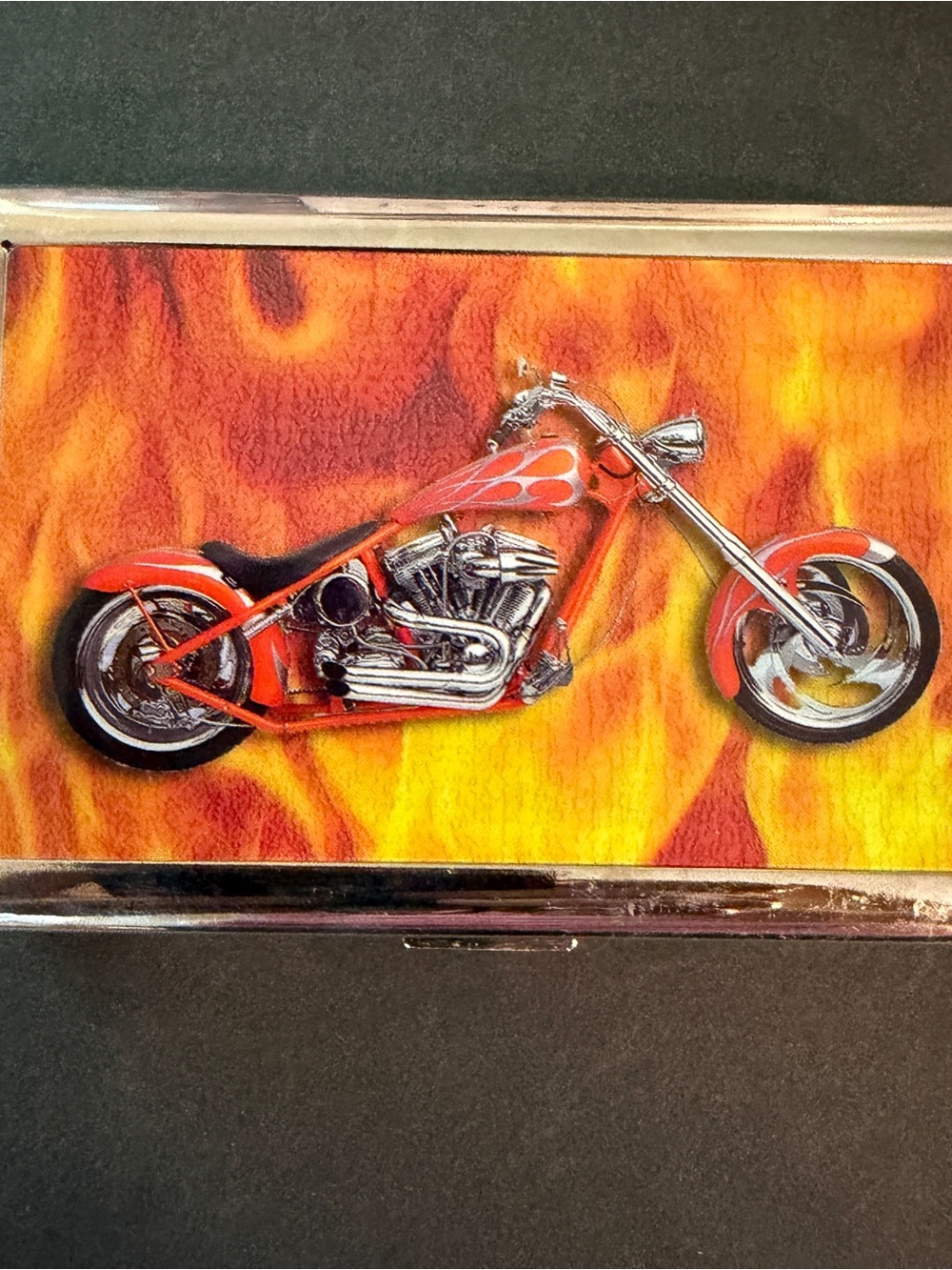 Vintage Custom Motorcycle Cigarette Holder Metal Case 3.5" x 5" x 0.75"